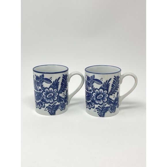 Pottery Barn Elsie Mugs Coffee Cup Blue White Bird Discontinued Rare Set Of 2 - Picture 2 of 8